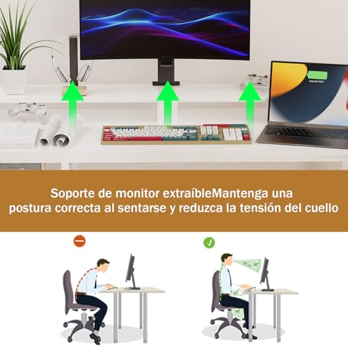 STAR BURN 66" Grande Escritorio en L de con Toma de Corriente,Escritorio Reversible para Computadora con Cajón para Archivos y 2 Soportes para Monitor,Escritorio para Oficina con Estantes Blanco