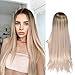 Lady Miranda Ombre Brown to Honey Wig Blonde High Density Heat Resistant Synthetic Hair Weave Full Wigs for Women (24