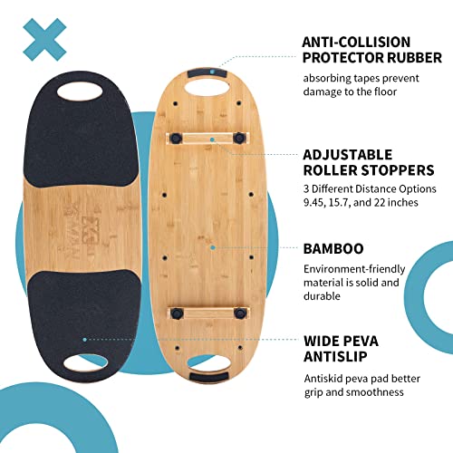 XCMAN Bamboo Balance Board Trainer with Adjustable Stoppers 3