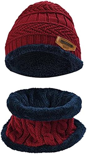 Beanie Hat Scarf Set - SWAMPLAND Winter Warm Fleece Lined Skull Cap and Scarf for Men Women,Wine red