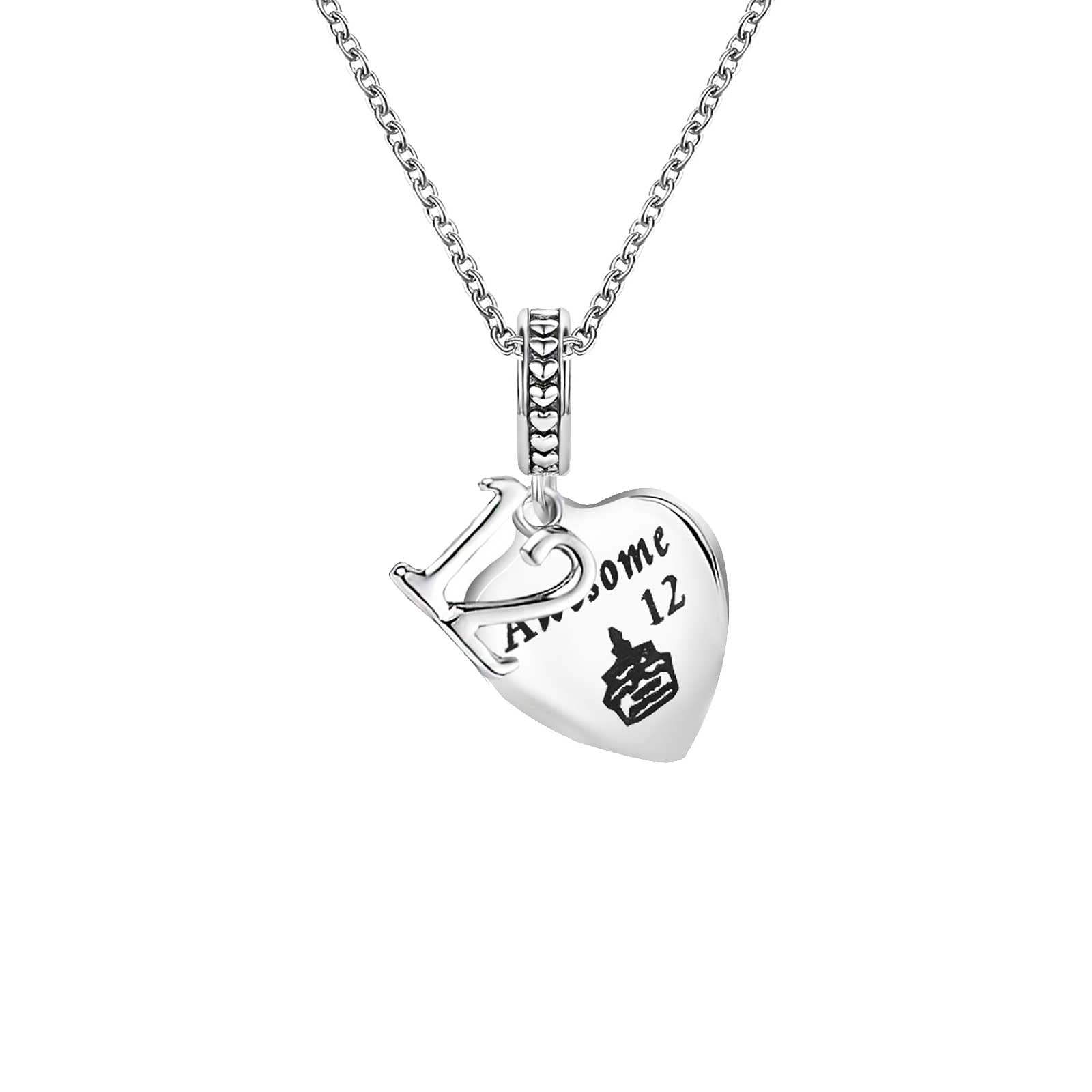 KunBead Jewelry Heart Love Charm Silver Kids 18 inch 12 Necklace Birthday Gift