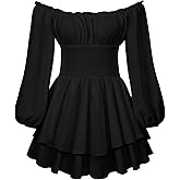 NVRENJIA Women Ruffle Romper Off Shoulder Puff Sleeve Flowy Layered A-Line Fairy Pirate Dressy Short Jumpsuit