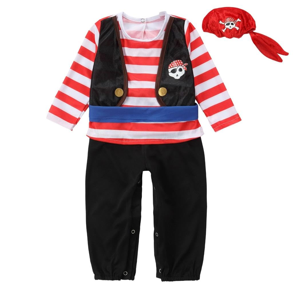 Lito Angels Pirate Captain Fancy Dress Up Costume Outfit Set with Bandana for Kids Boys Age 3-6 Months