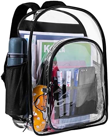 Heavy Duty Clear Backpack Clear Bookbags Durable See Through Backpacks for School Work Travel Transparent Backpacks Clear bag for Kids(Black-Large)