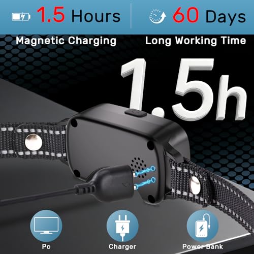 Anti Barking Collars, Dog Collar with Ultrasonic&Beep&Vibration Modes,Non-Shock Anti Barking Device for Medium Large Dog,IPX7 Waterproof,Rechargeable Stop Barking Dog Deterrent Device
