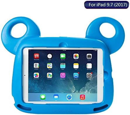 iPad 9.7 inch 2017 / iPad Air 2 / iPad Air Case, TRAVELLOR Kids Shockproof Lightweight Protective Carry Cover with Stand Handle Shoulder Strap, Cute Bear Design (Blue)