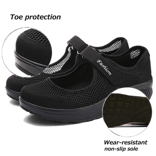 aeepd Women Nurse Shoes Walking Slip On Sneakers Mary Jane Velcro Breathable Mesh Platform Rocker Bottom Black