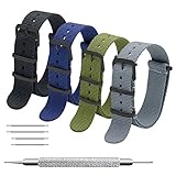 Nato Strap 4 Packs - 20mm 22mm Premium Ballistic Nylon Watch Bands Zulu Style with Stainless Steel Buckle ((Black buckle) Black+Army Green+Navy Blue+Grey, 24mm)