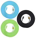 3-Pack of Superior Quality - Heavy Duty, 8-pin to USB, 3 Meter (10Ft) Lightning Charging Cables for Apple iPhone 5, 5C, 5S, iPhone 6, 6 Plus, iPad 4, iPad Mini, iPod Touch 5 and Nano 7 (Blue green black)
