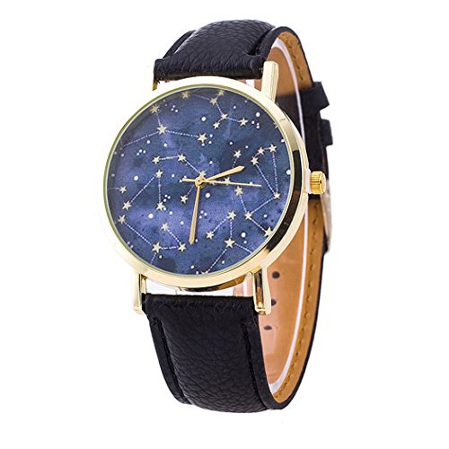 Ryanwayland Constellations Stars Print Unisex Leather Quartz Watch W/ Ryanwayland Gift Pouch - Black