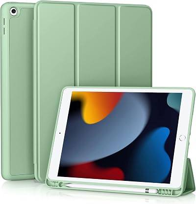 Vobafe iPad 10.2 Case 7th/8th/9th Gen TPU Back Pencil Holder Auto Wake Green