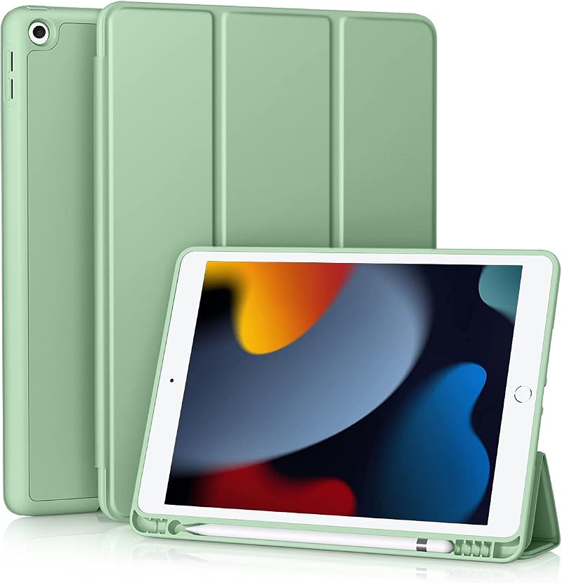 Vobafe iPad 10.2 Case 7th/8th/9th Gen TPU Back Pencil Holder Auto Wake Green
