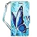 Samsung J7 V Case, Galaxy J7 Prime, J7 Perx, J7 Sky Pro Wallet Pouch Folio PU Leather Case w/[Kickstand] Card Slot Wrist Strap For Galaxy J7 (2017) J7V by Zase (Violet Blue Butterfly Flower)