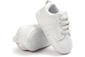 KIDSUN Infant Baby Boys Girls Sneaker Leather Soft Sole Anti-Slip Newborn Toddler White Casual Shoes First Walker Crib Shoes