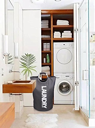 TIMMY Laundry Basket Large Foldable Fabric Laundry Hamper,Portable Storage Bag with Carry Handles for Dirty Clothes(Grey) - Thumbnail 5