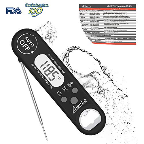 Digital Instant Read Meat Thermometer Waterproof Ultra-fast Cooking Thermometer Foldable Smart Probe Backlight Calibrate Kitchen Grill Smokers For BBQ Food Candy Milk Tea Roast Oven Safe By Aier Le