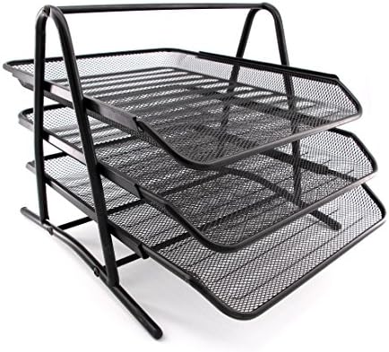 HAODE FASHION 3 Tiers Steel Mesh Document Tray, File Basket, Office Desk Organizer, Letter Tray Organizer, Desktop Document Paper File Organizer, Black