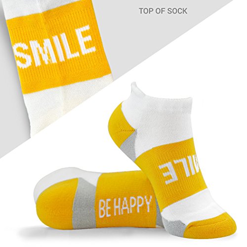 Inspirational Athletic Running Socks | Women’s Woven Low Cut | Smile | Yellow