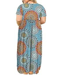 CUALITA Mujer Tallas grandes Manga corta Camiseta lisa suelta Vestido largo largo casual con bolsillos