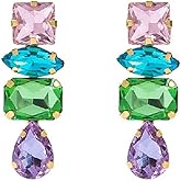 Rainbow Geometric Crystal Earrings CZ Colorful Teardrop Dangle Hook Earrings Hypoallergenic Jewelry for Women