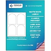 Premium Label Supply White Sticker Product Labels – 3.5" x 4.75" Arched Top – Laser/Inkjet Compatible – (4 per Sheet), 25 Sheets – 100 Total Adhesive Labels
