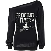 LYXIOF Women Halloween Sweatshirts Off The Shoulder Slouchy Shirts Long Sleeve Pullover