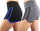 Neonysweets Womens Yoga Shorts Fitness GYM Workout Short Pants 2 Pack Gray Black Blue L