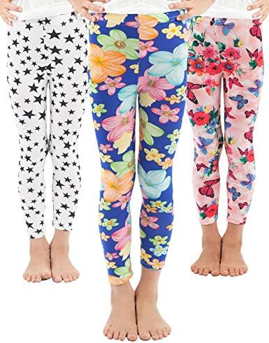 WEWINK PLUS Girls Toddler Leggings Pants 3 Pack Stretchy Printing Flower Classic Leggings for Kids