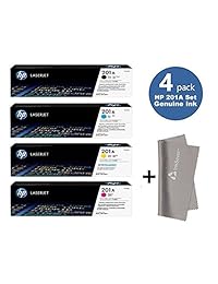 HP 201A BCYM l Laserjet Toner Cartridge Set CF400A, CF401A, CF402A, CF403A- for hp Laserjet M277  MFP M277dw  Laserjet Pro M252 + InkSaver Microfiber LCD Screen Cleaning Cloth