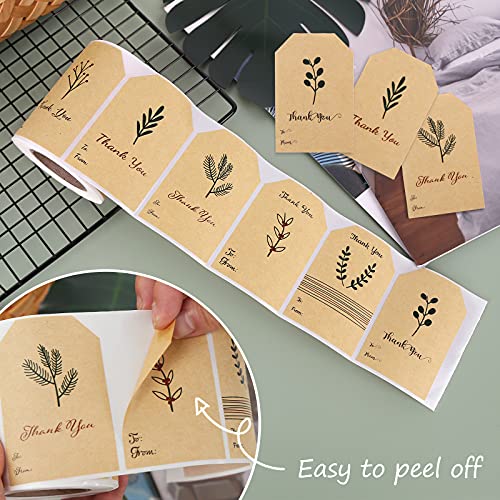 SallyFashion Kraft Sticker Paper Label, 240 PCS Vintage Gift Tags, Thank You Stickers Roll for Holiday Glass Bottle Present Supplies