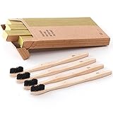 Bamboo Toothbrushes Pack of 4 - Charcoal Infused Soft BPA Free Dupont Tynex Bristles - Eco friendly Toothbrush, Organic & 100% Biodegradable Toothbrush for Adults, Individually Numbered by Ecobroosh