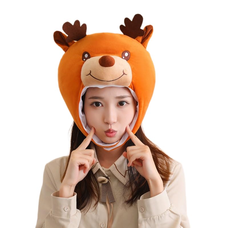 LONTG Funny Reindeer Christmas Hat Novelty Party Headgear Plush Xmas Costume Headwear Secret Santa Gift for Adult Teen Christmas Thanksgiving Fancy Dress Costume Accessory Xmas Party Props