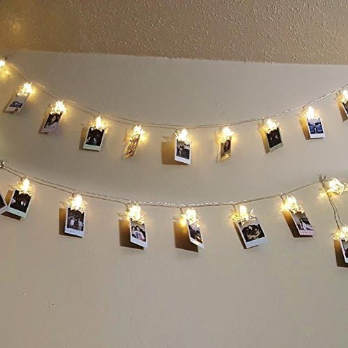 11.5 ft LED Star Shaped String Lights - 20 Photo Clips Battery Powered with 2 Modes for Home/Outdoor/Wedding Birthday Decor - Perfect for Hanging Pictures(Warm White)