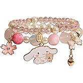 CJIAYUJEW Cute Bracelet Crystal Pearl Bracelets, Anime Elastic Stretch Crystal Bead Bracelet Lovely Cartoon Elastic Beaded Bracelets for Women
