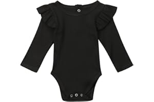 Mubineo Infant Baby Girl Basic Plain Rib Knit Ruffle Long Sleeve Romper Bodysuit Tops