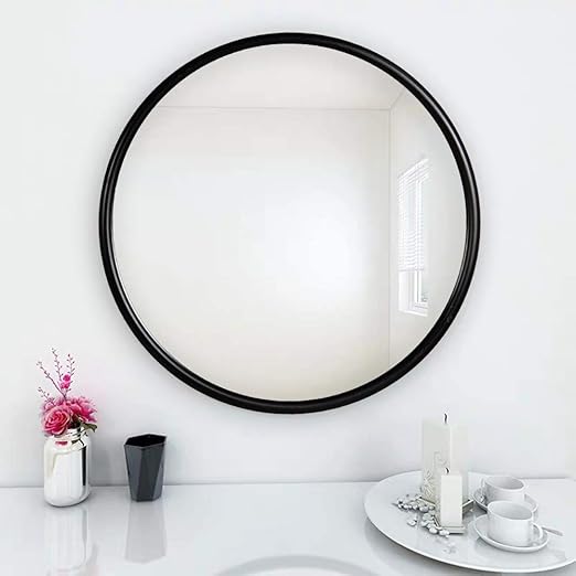 Amazon Com Contemporary Black Metal Round Mirror 20 Large Wall Mounted Metal Thin Frame Circle Mirrors Modern Decorative Mirrors For Bathroom Entryway Bedroom Vanity Mirror With Rounded Deep Set Design Furniture Decor