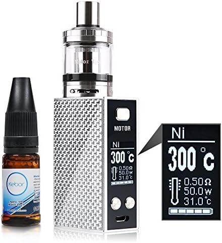 Kebor Ecig Cloud Motor 50W TC Full Kit with Eliquid E Cigarette Vape Box Mod Temperature Control OLED 1500mAh battery and 2mL Sub Ohm Tank Supports VW TCR Bypass PMG Temp range 100 - 300℃ E Cig Complete Set Rechargeable Electronic Vaporiser Starter Ecigarette Variable Wattage Top Refill Atomizer Huge Vapour Shisha Airflow Adjustable with Micro USB cable Spare Coil 0.3 0.5 No Nicotine - Silver