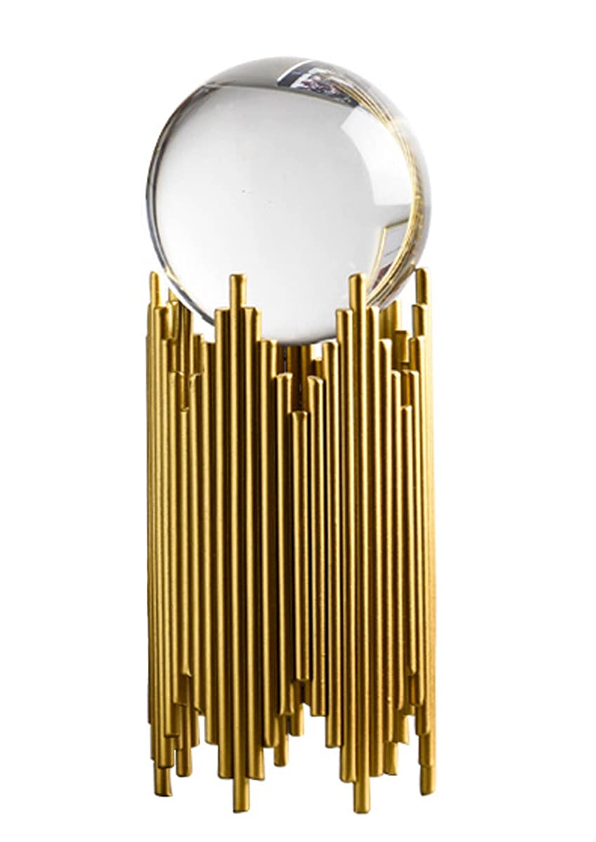 E-isata Crystal Ball with Gold Iron Stand Modern Abstract Art Decorative Ornaments for Living Room Bedroom Cabinet Tabletop Crafts Gifts Office Home Decor (Pipe)