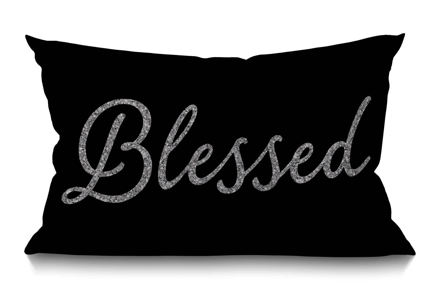 BGBDEIA Inspirational Blessed Words Waist Lumbar Black Cotton Linen Cushion Cover Throw Pillow case for Sofa Home Decorative Oblong 12"x20" 30 x 50 cm