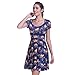 Fancyqube Women's Summer Short Sleeve Cute Sloth Print Flare Dress Navy Blue XL