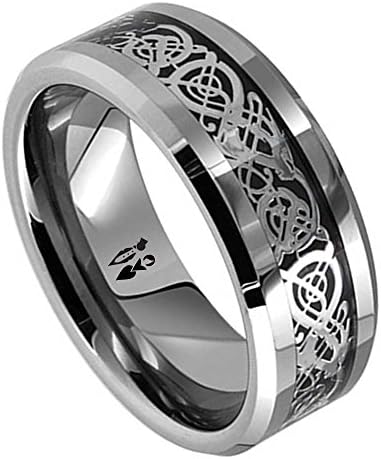 8MM Dragon Design Tungsten Carbide Wedding Band Ring (Available Sizes 7-14 Including Half Sizes) (8)