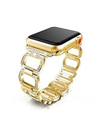 ANCOOL para Apple Watch Band Bling 1.496 in 1.654 in pulsera de acero inoxidable cristal diamantes de imitación pulsera para Apple Watch todos los modelos, 38 mm, Dorado