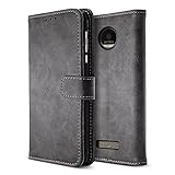 B BELK Motorola Moto Z Play Droid Case, Retro Vintage Leather Wallet Case for Motorola Moto Z Play Droid 2016, Classic Magnetic Snap Folio Flip Card Cover with Stand Function - Grey