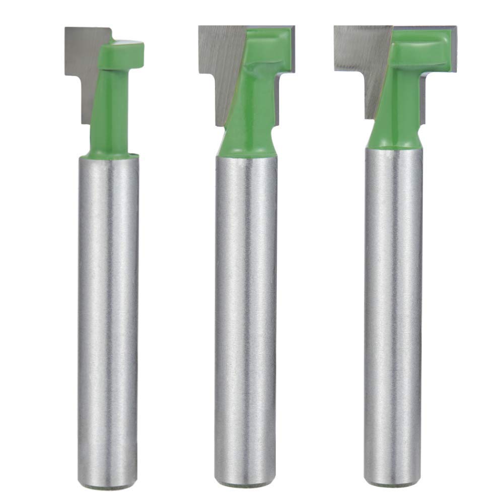 WSOOX 6mm Shank 3 pcs Solid Carbide Keyhole Bit Set, T-Slot Cutter Router Bit Hex Bolt Keyhole Router Bits T-Slotting Milling Cutter for Woodworking
