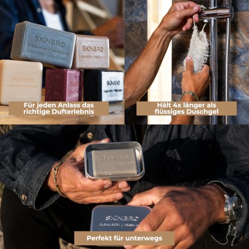 SKINBRO Solid Shower Gel Men London Classic - Shower Soap Men Elegant & Woody, Oud - Made in Germany, Shampoo Men Vegan & Sustainable - Silicone-Free, Soap Piece, Solid Soap, Natural Soap 100 g