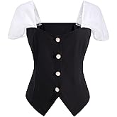 winkbay Women's Summer Button Down Mesh Top Elegant Sweetheart Neckline Short Sleeve Going Out Blouse