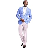 Tallia Mens Slim fit Sport Coat Blazer 40 L Light Blue Check Linen