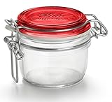 Bormioli Rocco Fido Round Jar with Red Lid, 4.25 Ounce, Set of 2