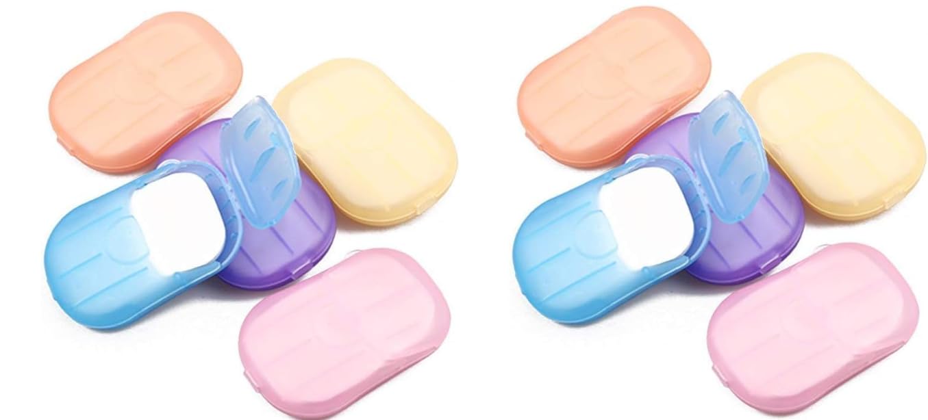 10 Boxes Portable Disposable Soap Paper Flakes Washing Cleaning Hand Bath Travel Scented Mini Slice Sheets for Outdoor Travel Kitchen Toilet Camping Hiking,Random Color