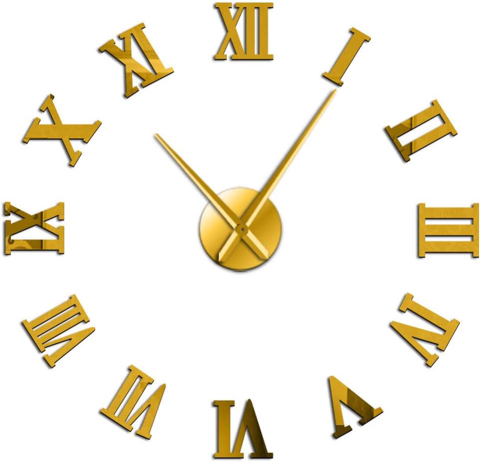 DMUEZW Modern Diy Large Wall Clock 3D Mirror Surface Sticker Home Decor Art Giant Wall Clock Watch With Roman Numerals Large Clock
